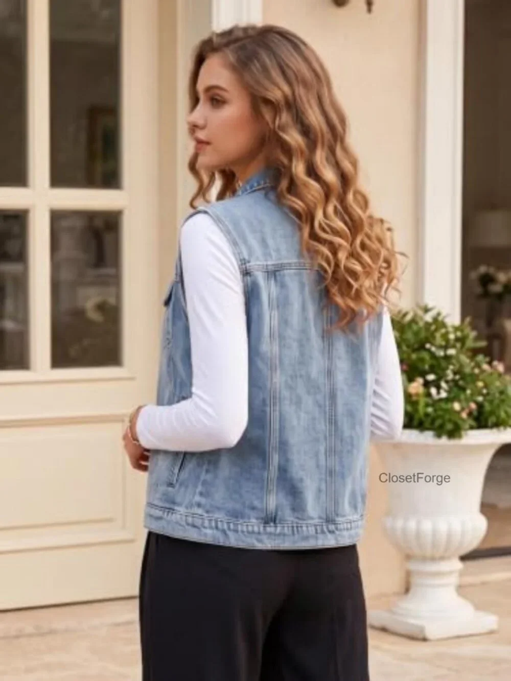 Sleeveless Loose Denim Vest with Pockets